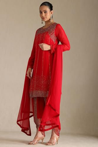 Soch Womens Red Georgette Suit Set With Stone Work