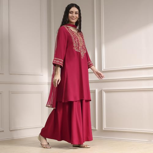 Biba Women's Rayon Kurta Set (SKDVRNSI30546AW25RED_Red