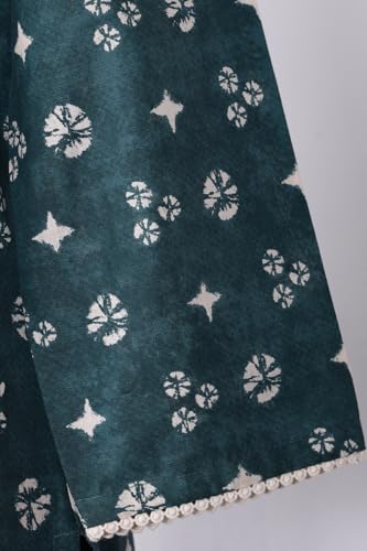 W for Woman Teal Green Geometric Printed Lace Pure Cotton Straight Kurta - (W14160-127685-L)