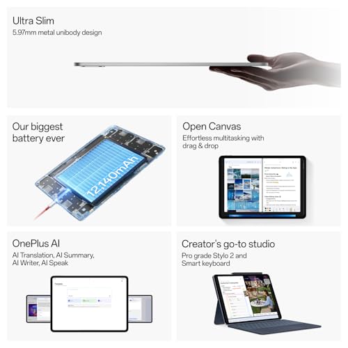 OnePlus Pad 3 World's Fastest Snapdragon 8 Elite Processor, 13.2" 3.4k Screen, 144Hz Adaptive Refresh Rate, 8 Speakers, OnePlus AI, 12140 mAh Battery, 16 GB RAM + 512 GB ROM WiFi, Storm Blue