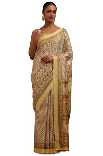 Soch Womens Yellow Art Silk Floral Print Saree