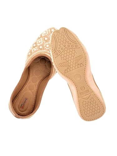 DESI COLOUR Women Ethnic Footwear Mojari/Punjabi Jutti- Dabka Work6 (Peach, Numeric_6)