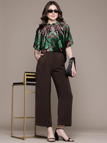 Label RITU KUMAR Round Neck 3/4 Sleeves Top Multicolour