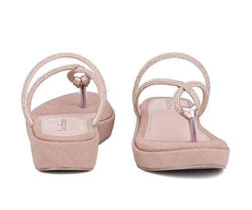 LOUIS STITCH Women’s Slip-On Platform Heel T-Strap Sandals | Open Toe Stylish Peach Pink Wedge Heel Sandal for Ladies, Fashionable and Comfortable Sandal | LSOF-LDPS-GLCSNU | UK-7