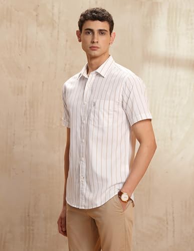 U.S.Polo ASSN. Men's Striped Tailored Fit Shirt (USSHT3133H_Beige