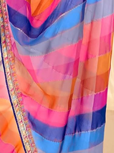 AKHILAM Women's Georgette Multicolored Embellished Designer Saree With Blouse Piece(SAWAN1004_SS)