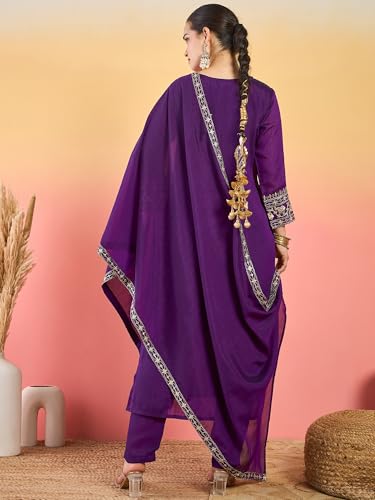 Varanga Women Kurta With Zari Embroidered Yoke And Border, Paired With Solid Trousers And A Matching Bordered Dupatta.