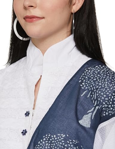 BIBA WOMEN SOLID FITTED SALWAR KURTA DUPATTA(SKDASSORTED2802_WHITE/BLUE_36)