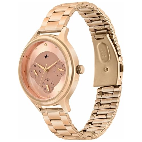 Fastrack Plain 3 Hands Green Dial Rose Gold Plating Stainless Steel Women's Watch - NT6285WM03