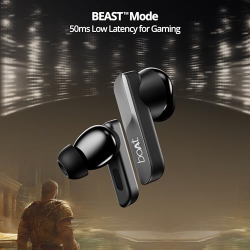 boAt Airdopes 800, Dolby Audio, Adaptive EQ by Mimi, 4Mics AI ENx, App Support, Fast Charge, Low Latency, IPX5, v5.3 Bluetooth TWS in Ear Earbuds Wireless Earphones with mic (Interstellar Black)