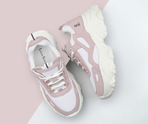 LOUIS STITCH Women’s Sneakers Pink| Comfortable Lightweight Walking Shoes | Stylish Casual Lace-Up Trainers for Daily Wea| LSLD-SNK-01-PK | (UK-3)