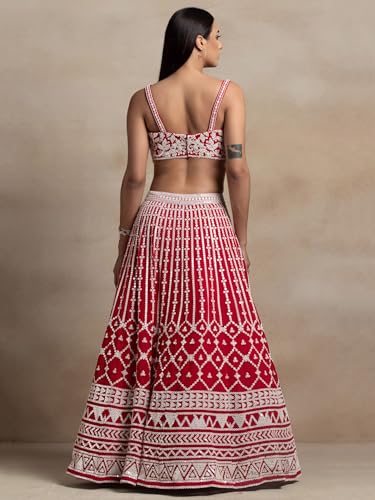 Zeel Clothing Women's Sequins Thread Embroidered Georgette Designer Lehenga Choli with Dupatta (5122-Red-Womens-Lehenga-Choli-Latest; Free Size) (Red)