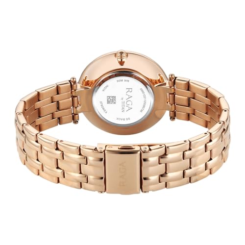 Titan Raga Allure with Brown Mother of Pearl Dial Rose Gold Fake Solid Strap Watch for Women - 2793WM01