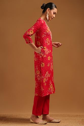 Soch Womens Fuchsia Desert Storm Floral Kurta Set With Thread Work