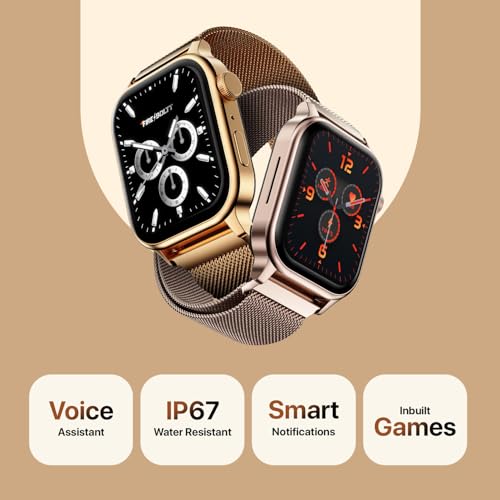 Fire-Boltt Rise Luxe Smart Watch, 1.85" HD Display, Metal Body with Bluetooth Calling, Rotating Crown, AI Voice Assistant, 120 Sports Modes, Neon UI, SpO2 & Heart Rate Monitoring (Rose Gold Mesh)