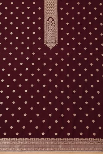 Soch Womens Wine Russian Silk Zari Woven Unstitch Dress Material With Zari Woven