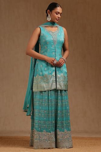 Soch Women's Brocade Salwar Suit Set (OWA5CD22390_Turquoise Blue