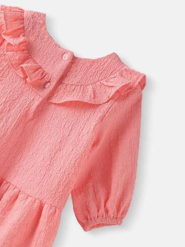 nauti nati Girl's Cotton Blend Classic Above The Knee Casual Dress (NNNGTW100082CW2_Peach