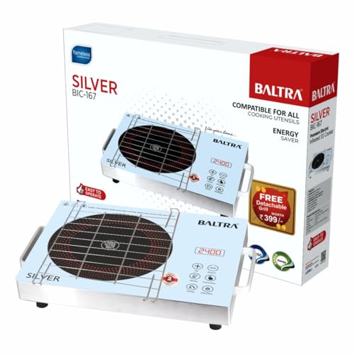 BALTRA Infrared Induction Cooktop Radiant Silver 2400Watt Touch Control Panel | Over Heat Protection, Multi Power Level Function, Digital Display, All Utensil Use | 5k Surge Protection, Electric Stove