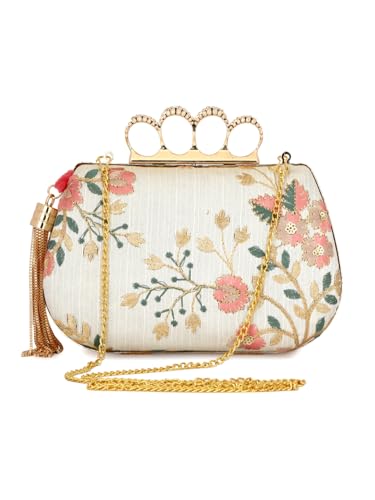 TOOBA Handicraft Hand Beautiful Bling Box Clutch Bag 4 Ring Purse for Bridal, Casual, Wedding Bag for Women & Girls Bag for Women