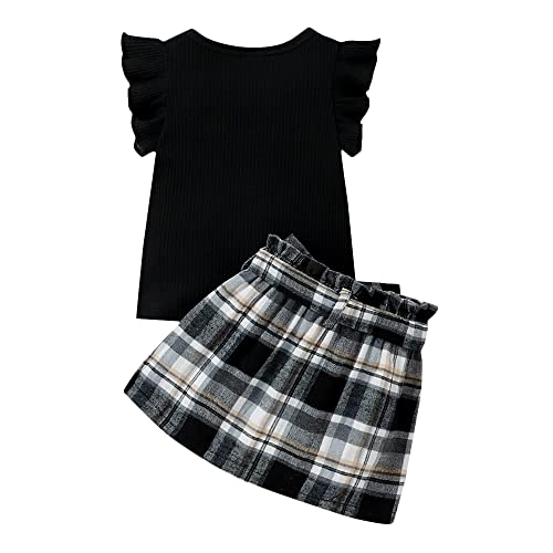 Hopscotch Polycotton Girls Check Printed Blouseskirt Set In Black Color For Ages 18-24 Months