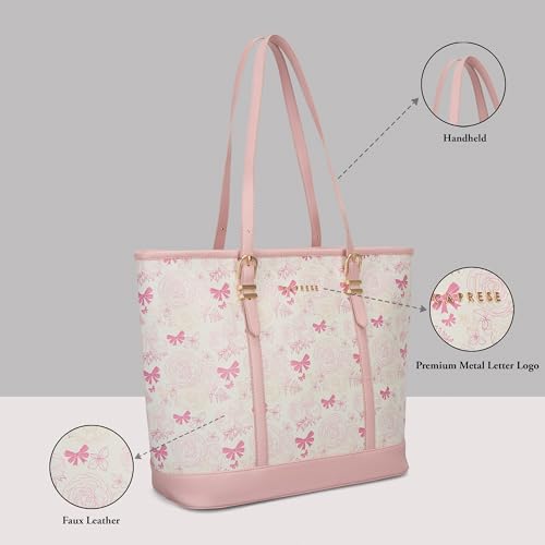 Caprese Scarlet Large Tote Bag for Women | Printed Faux Leather | Shoulder Handbag with Multi-Compartments | Zipper Closure | Stylish Work, Travel & Everyday Bag (Pink Sorbet)