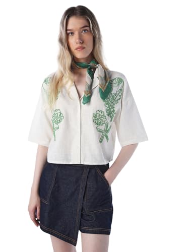 ONLY Women's Embroidered Regular Fit White Shirt
