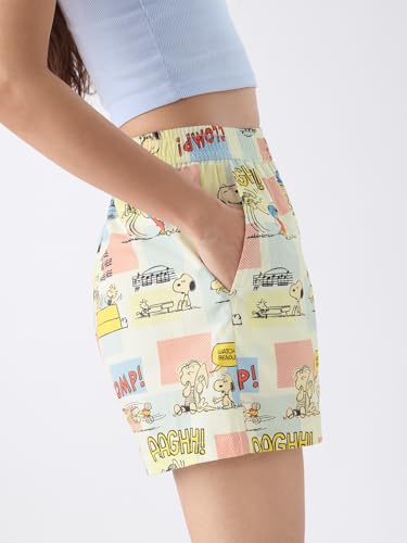 The Souled Store Peanuts: Snoopy Women and Girls Pull On Yellow All Over Printed Cotton Boxer Shorts