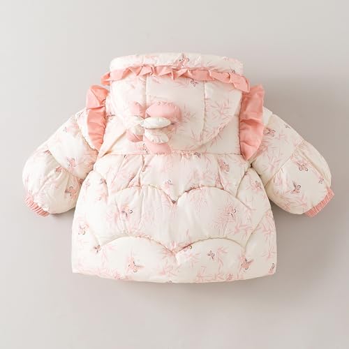 Hopscotch Girls Peach Full Sleeves 3D Butterfly Applique Ruffled Long Coat For Age (2-3 Years)