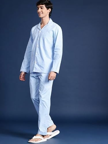 Hancock Men Cotton Striped Night Suit White Size S
