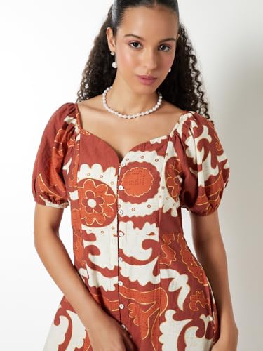 Max Women Printed Midi Dress (Red_S)