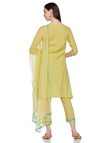 BIBA WOMEN YARNDYED NARROW SALWAR KURTA DUPATTA(SKD7456E_SAGE GREEN_36)