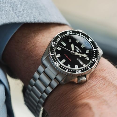 Seiko SRPL85K1 5 Sport Stainless Steel Automatic GMT Watch for Men, 42 mm Case Size, Black/Silver