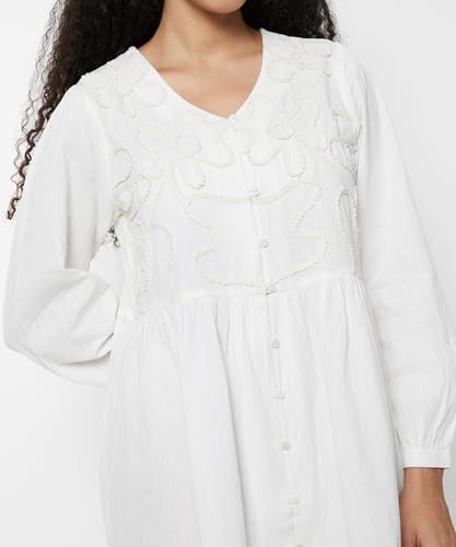 Max Women Embroidered Tiered Dress(White_XL)