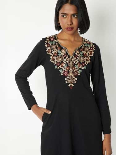 Max Women Knit Straight Winter Kurta(Black_XL)