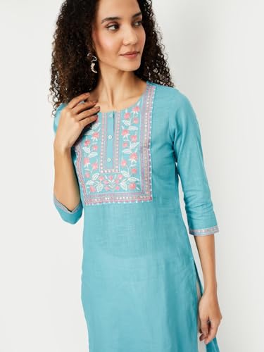 Max Women's Cotton Blend Regular Kurta (DAEKSP25PI_Aqua