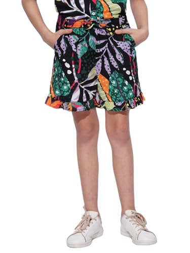 VERO MODA Girl Tropical Print Cotton Regular Fit Mid Rise Black Casual Shorts