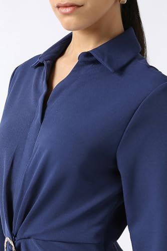Women Blue Solid Knee Length Party Dress