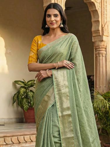 AKHILAM Women's Light Green Viscose Leheriya Printed Saree With Unstitched Blouse Piece (PINK5006_AI)