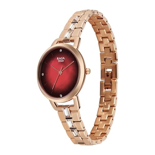 Titan Raga Glimmers Quartz Red Round Dial Women's Watch | Water Resistant Watch | Watches for Women Analog - 95327WM01F