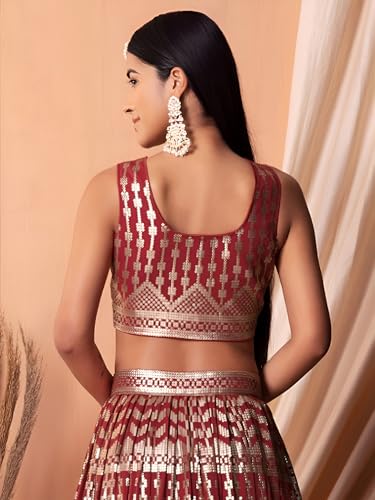 Zeel Clothing Women Sequins Thread Embroidered Georgette Semi-Stitched Lehenga Choli With Dupatta (5116-Maroon-Wedding-Stylish-Latest; Free Size)