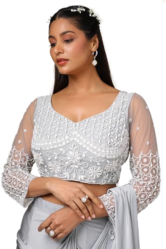 Soch Womens Grey Nylon Blend Saree With Beads