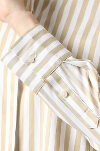 Women Beige Stripe Long Sleeves Formal Shirt