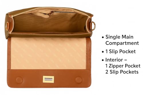 eske Noah Flap Handbag for Women Genuine Leather Satchel with Twist Lock Closure Dual Handles Detachable Sling Strap 1 Compartment Zipper and Slip Pockets Office Purse (Taupe Cognac)