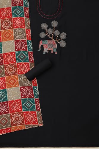 Soch Womens Black Vatican Silk Embroidered Unstitched Dress Material With Thread Work