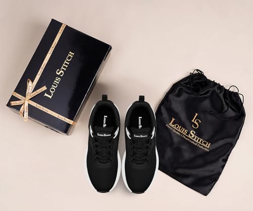 LOUIS STITCH Egyptian Black Men’s Lightweight Athleisure Sport Shoes | Ultra Cushioned Sole | Casual Lace-Up Sneaker and Athleisure Wear | Perfect for Casual, Gym & Travel Wear | LS-AT-FS02 | UK-7