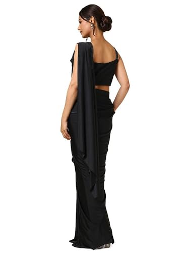 Soch Womens Black Nylon Blend Sequin Embellished Ready-To-Wear Saree With Belt