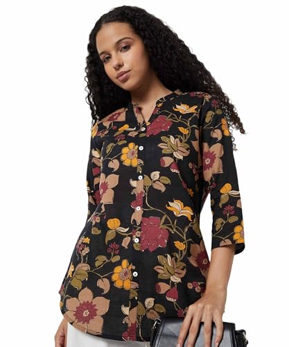 Max Women Floral Print Kurti(Black_M)