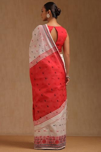 Soch Womens White Cotton Woven Design Saree
