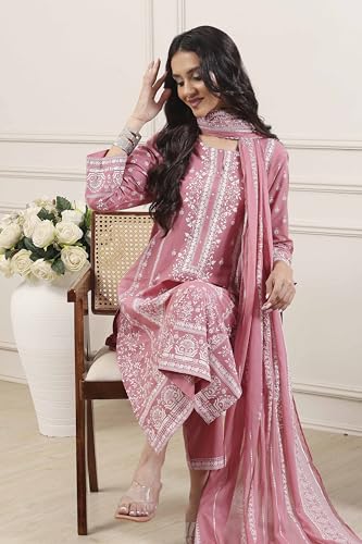 Biba Women Pink Cotton Straight Suit Set_36